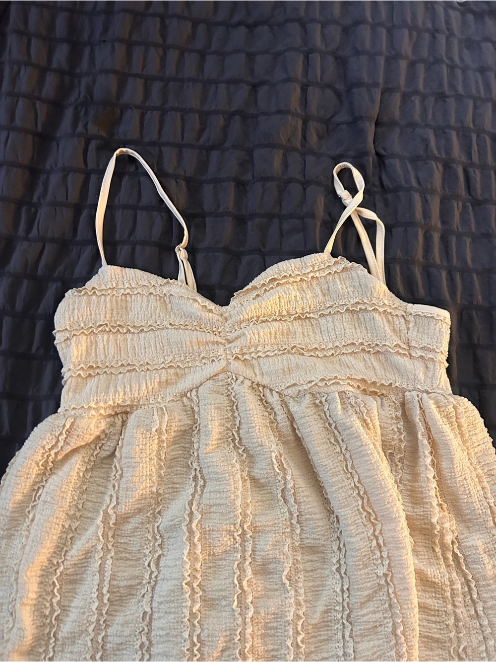 Cream Textured Spaghetti Strap Babydoll top